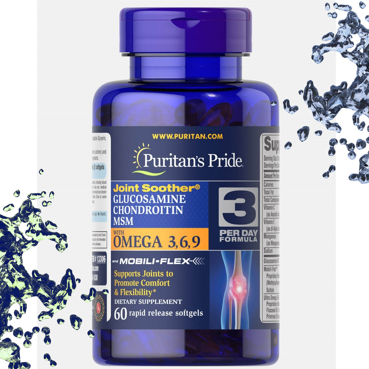 Хондропротектор Puritan's Pride Glucosamine Chondroitin MSM with Omega 3, 6, 9 - 60 гелевих капсул