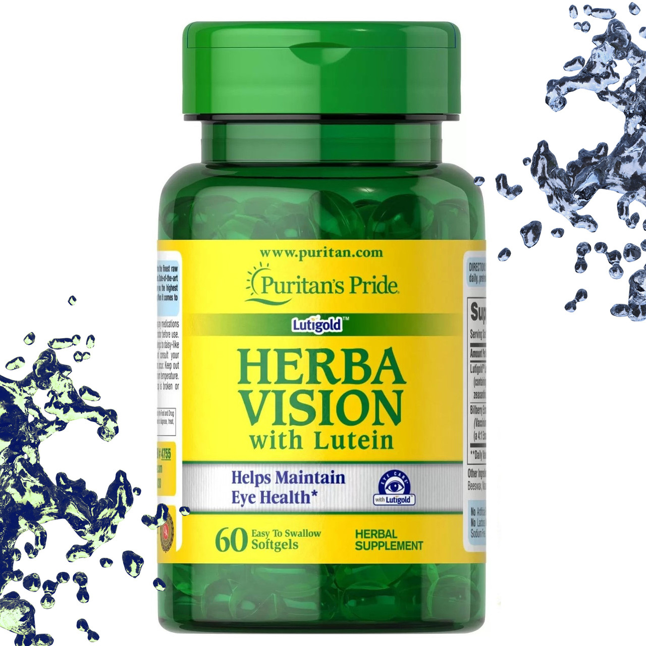 Вітаміни для очей Puritan's Pride Lutigold Herba Vision with Lutein з Лютеїном 60 гелевих капсул, фото 1