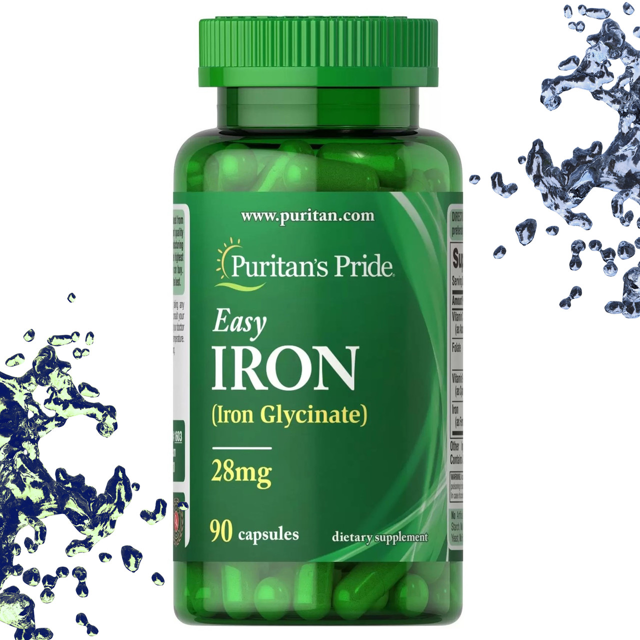 Залізо Puritan's Pride Iron (Iron Glycinate) 28 мг 90 капсул, фото 1