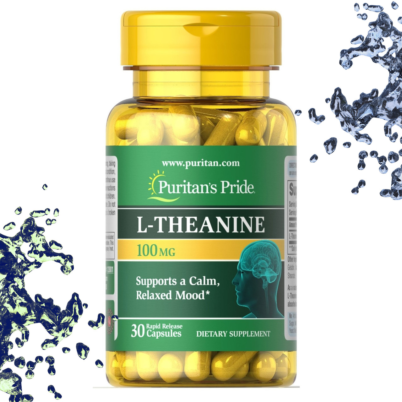 Л-Теанін  Puritan's Pride L-Theanine 200 мг на порцію 30 капсул, фото 1