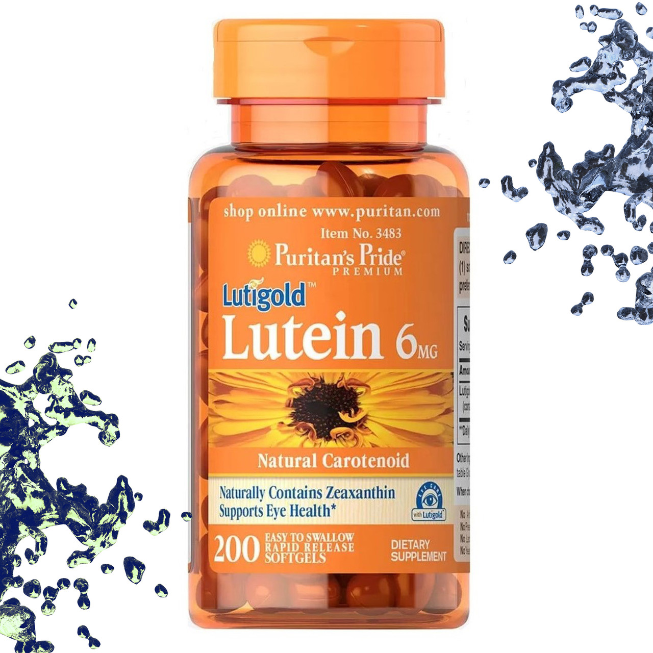 Вітаміни для очей Puritan's Pride Lutigold Lutein 6 мг with Zeaxanthin (Лютеїн+Зеаксантин) 200 гелевих капсул