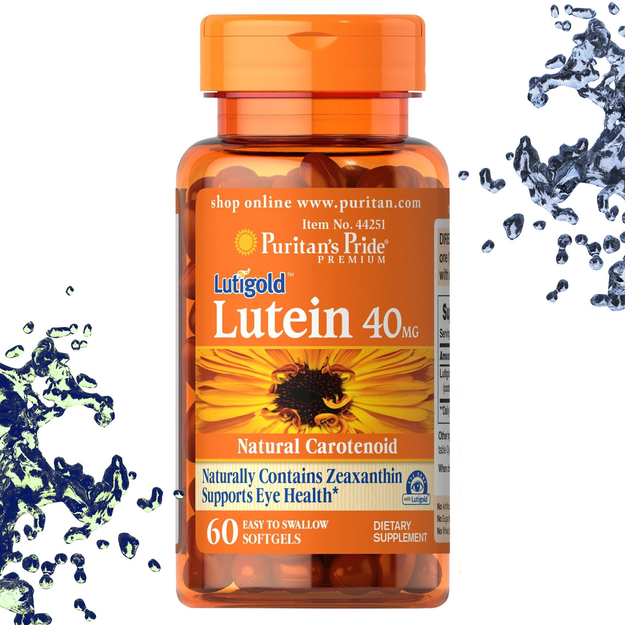 Вітаміни для очей Puritan's Pride Lutigold Lutein 40 мг with Zeaxanthin (Лютеїн+Зеаксантин) 60 гелевих капсул