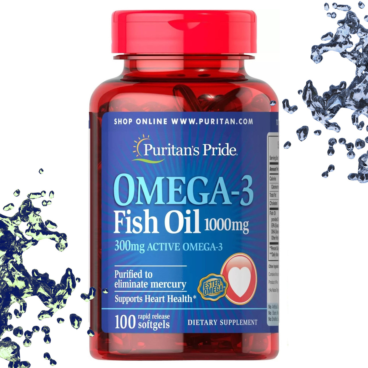 Риб'ячий жир Puritan's Pride Omega-3 Fish Oil 1000 мг (300 мг Active Omega-3) 100 гелевих капсул