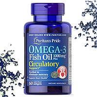 Риб'ячий жир Puritan's Pride Omega-3 Fish Oil 1000 мг + Підтримка кровообігу 60 гелевих капсул