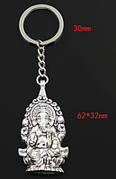 Брелок на ключи обьемный металл 6 см!!! серебристый слон будда Ганеша бог мудрости и ФИНАНСОВОЕ благополучия