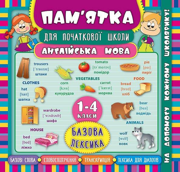 Пам’ятка для початкової школи. Англійська мова. Базова лексика. 1-4 класи