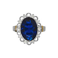 Серебряное кольцо Венец с золотыми вставками и синим Фианитом DARIY 042к-13