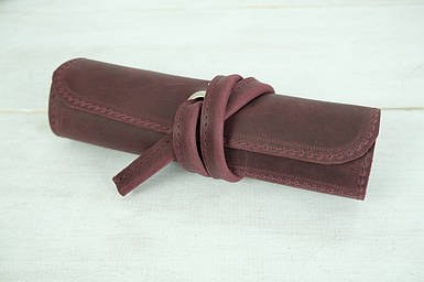 Пенал "Скручування на 4 кишені" з натуральної шкіри колір Бордо