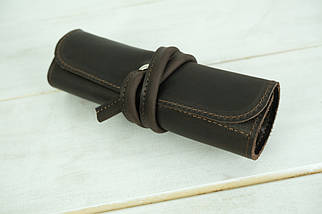 Пенал "Скручування на 4 кишені" з натуральної шкіри колір Шоколад, фото 2