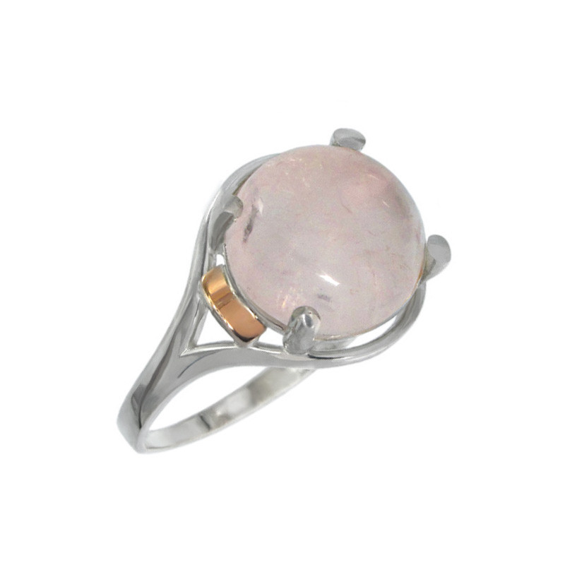 Срібна каблучка з золотими пластинами "Ірис" рожевий кварц. DARIY 061к-10