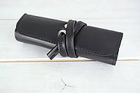 Кожаный пенал "Скрутка на 4 кармана" натуральная кожа итальянский Краст, цвет Черный