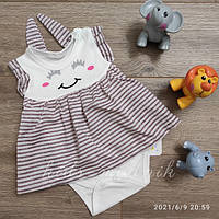 Детское трикотажное боди-платье для девочек -Зайка- баклажанного цвета 1-3-6-9 мес