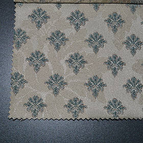 Тканина для меблів жаккард з дрібним візерунком вензель Адель (Adelia) бежево-блакитного кольору