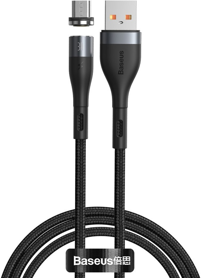 Кабель магнітний для зарядки телефону Baseus Zinc Magnetic Safe MicroUSB Android 100см |2.1A| Чорний
