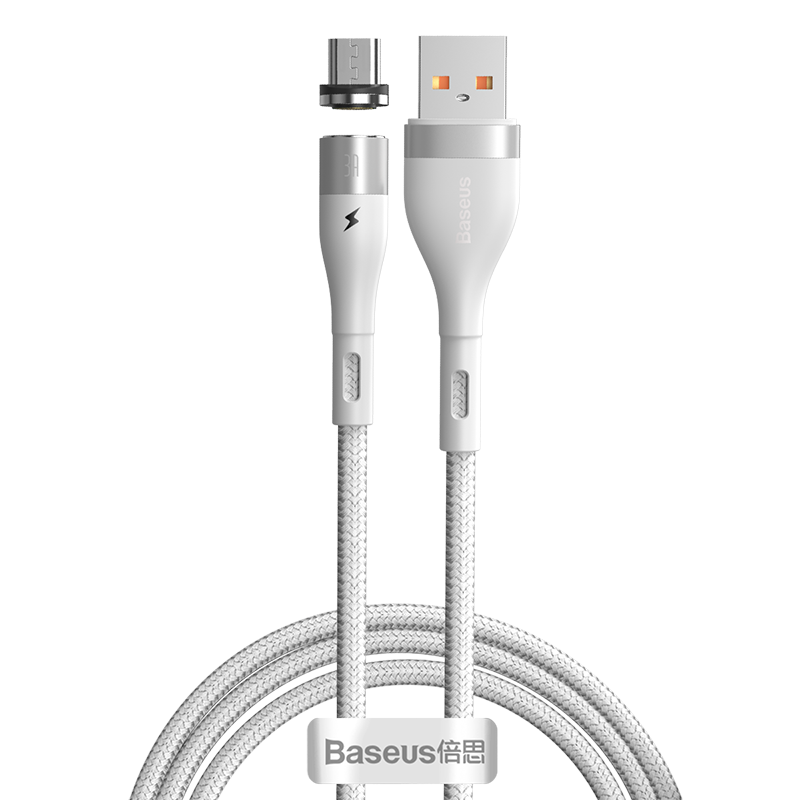 Кабель магнітний для зарядки телефону Baseus Zinc Magnetic Safe MicroUSB Android 100см |2.1A| Білий