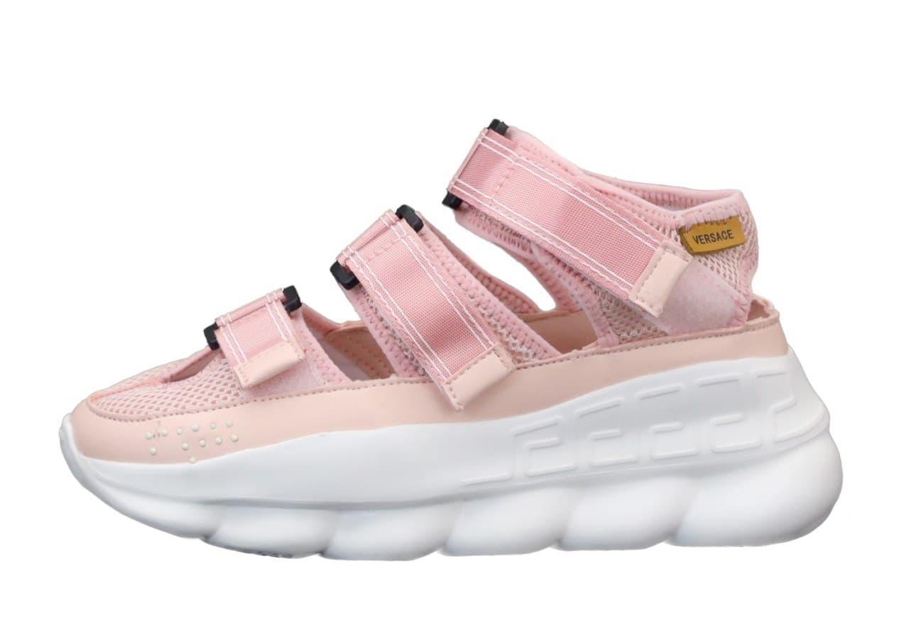 Женские сандалии Versace Chain Reaction (розовые) К12238 стильная рефлективная обувь на лето