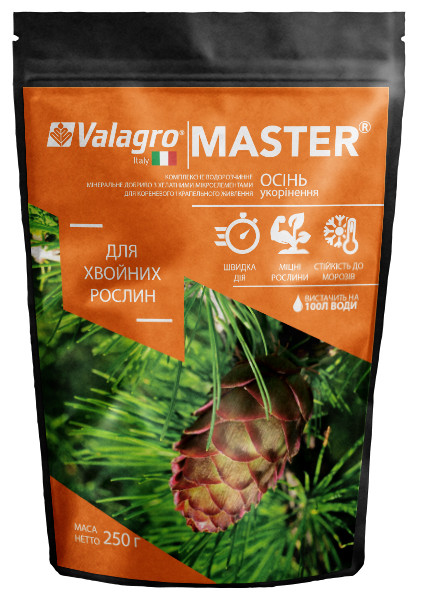 Комплексне мінеральне добриво для хвойних рослин Master (Мастер), 250 г, NPK 3.11.38, Осінь, (Valagro)