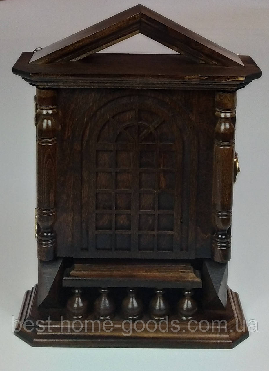 Дерев'яна настінна ключниця ручної роботи "Європейка" на шість гачків | Органайзер для ключів | Ключниця з дерева, фото 1