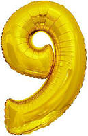 Фольгована кулька цифра "9" золота в упаковці 16"(40см)
