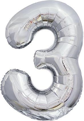 Фольгована кулька цифра "3" срібна в упаковці 16"(40см)