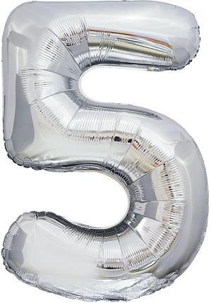 Фольгована кулька цифра "5" срібна в упаковці 16"(40см)