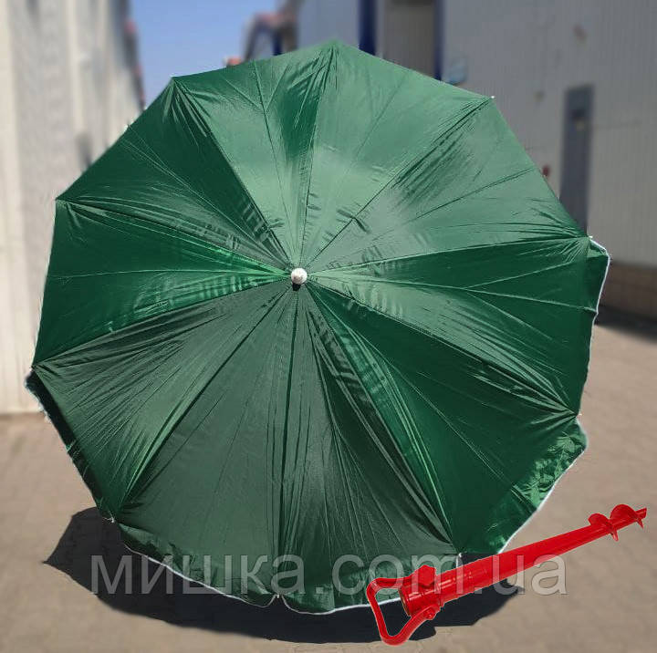 Пляжна парасолька діаметром по куполу Ø 2.3 м у чохлі + бур для парасольки в ПОДАРУНОК! Зелений, фото 1