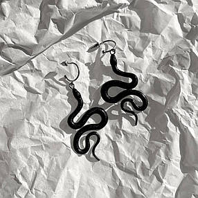 Сережки , чорні змії \ ручна робота, фото 2