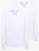 Рубашка поло для девочки белая с длинным рукавом George, размеры 98-176