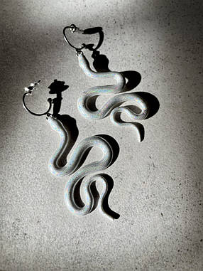 Сережки , срібного відтінка змії \ ручна робота, фото 2