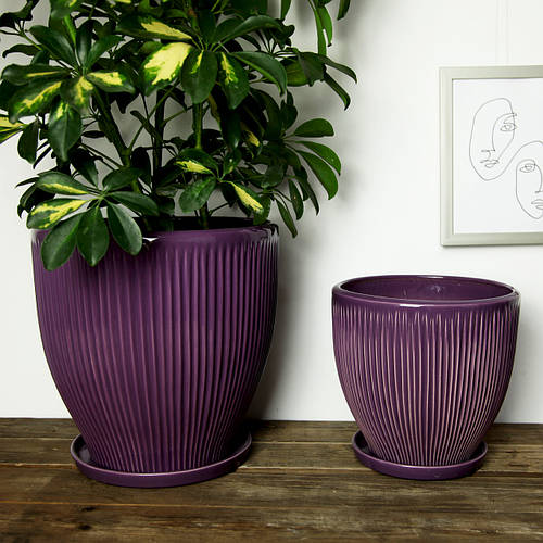 Вазон керамический для цветов "Гофре" 4,8 л Rezon Фиалковый P022, цена ...