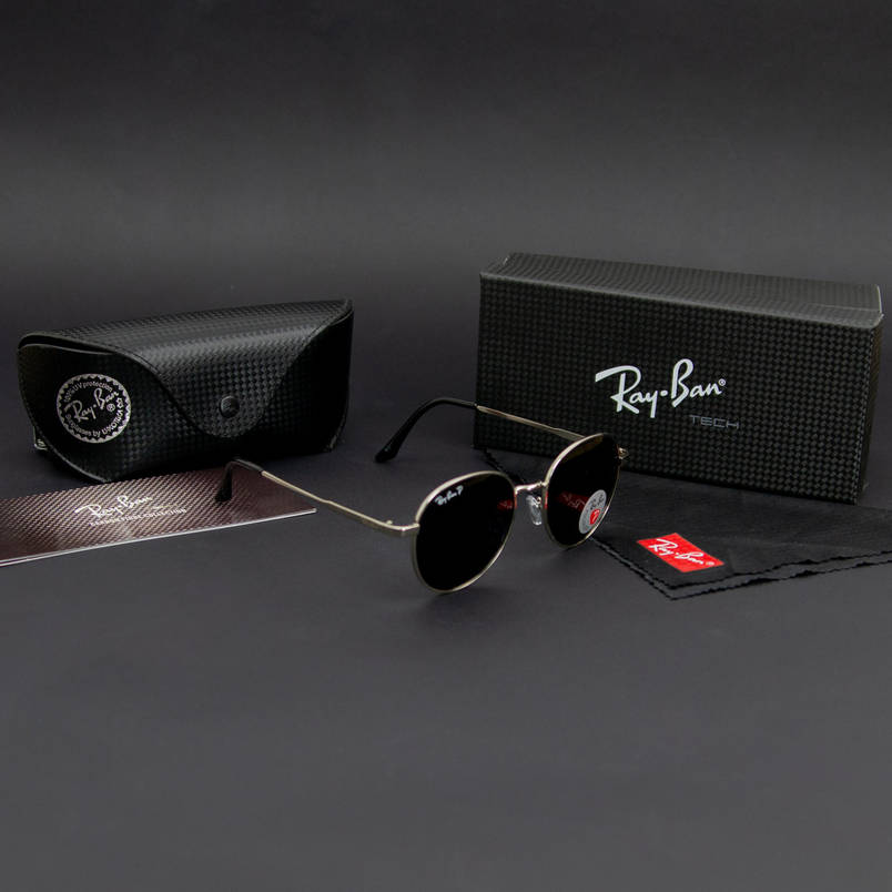 Сонцезахисні поляризаційні антивідблискові окуляри RAY BAN (арт. P666) чорні/срібна оправа, фото 3