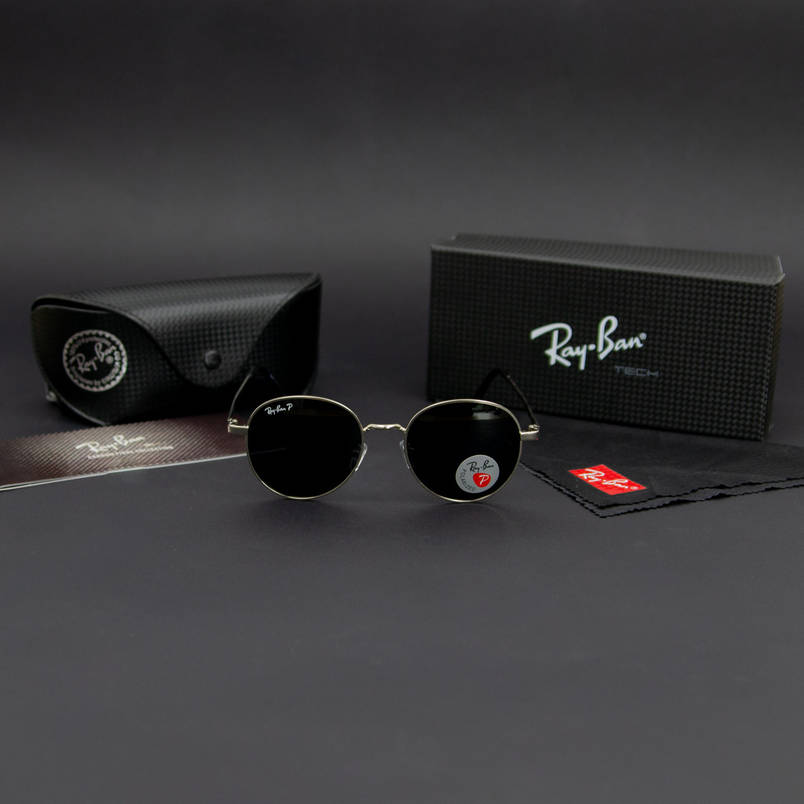 Сонцезахисні поляризаційні антивідблискові окуляри RAY BAN (арт. P666) чорні/срібна оправа, фото 1