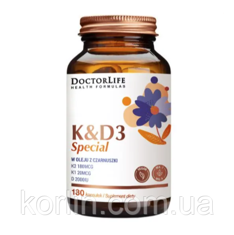 Вітамін K + Вітамін Д3 в Олії Чорного кмину 60 кап Doctor Life K&D3 Mega США Доставка з ЄС