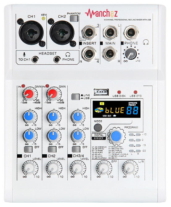 Активний аналоговий  мікшерний пульт  Manchez E4 (4 канали) White, фото 1