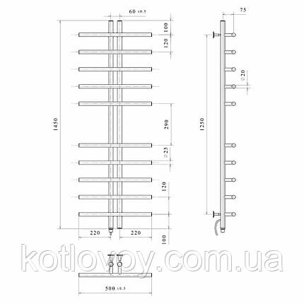 Електричний полотенцесушитель Gray П10 60х1450 Е ліве підключення, фото 3