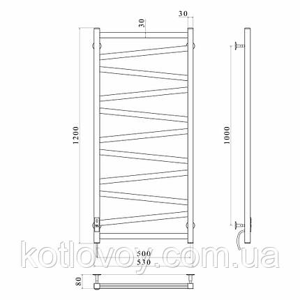 Електричний полотенцесушитель Alpha П11 500х1200 Е ліве підключення (чорний), фото 2