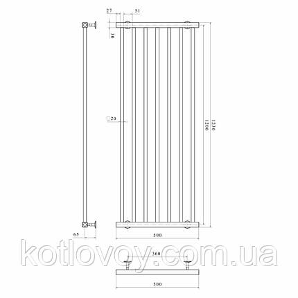 Рушникосушки радіатори Level П7 500х1200 В нижнє підключення (чорний), фото 3