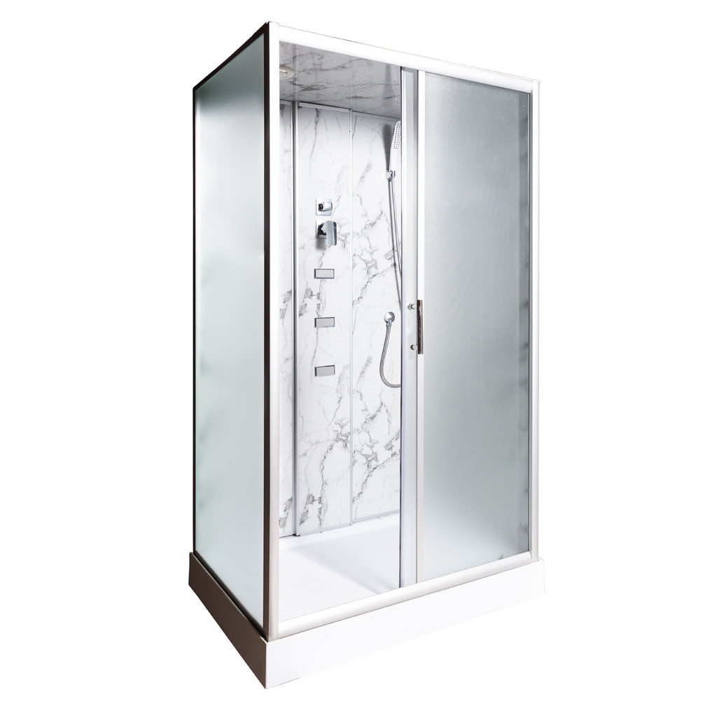 Душовий бокс TKF 7715 Білий мармур WG 120х80х210 дрібний піддон, фото 1