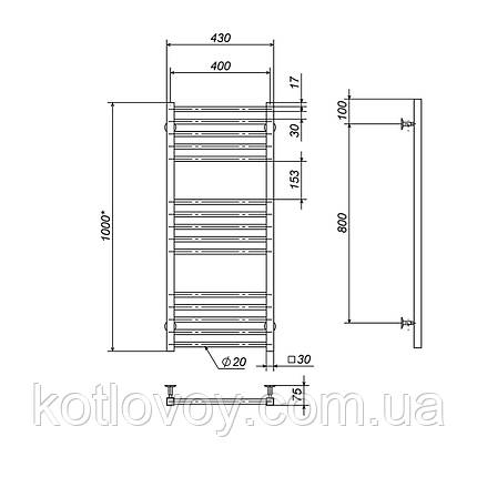 Рушникосушки водяні Lima П15 400х1000 В нижнє підключення, фото 2