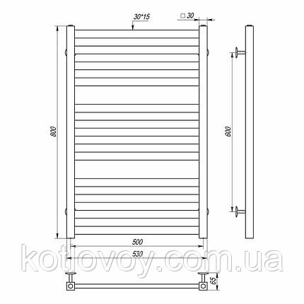 Рушникосушки водяні Magnus П12 500х800 В нижнє підключення, фото 2