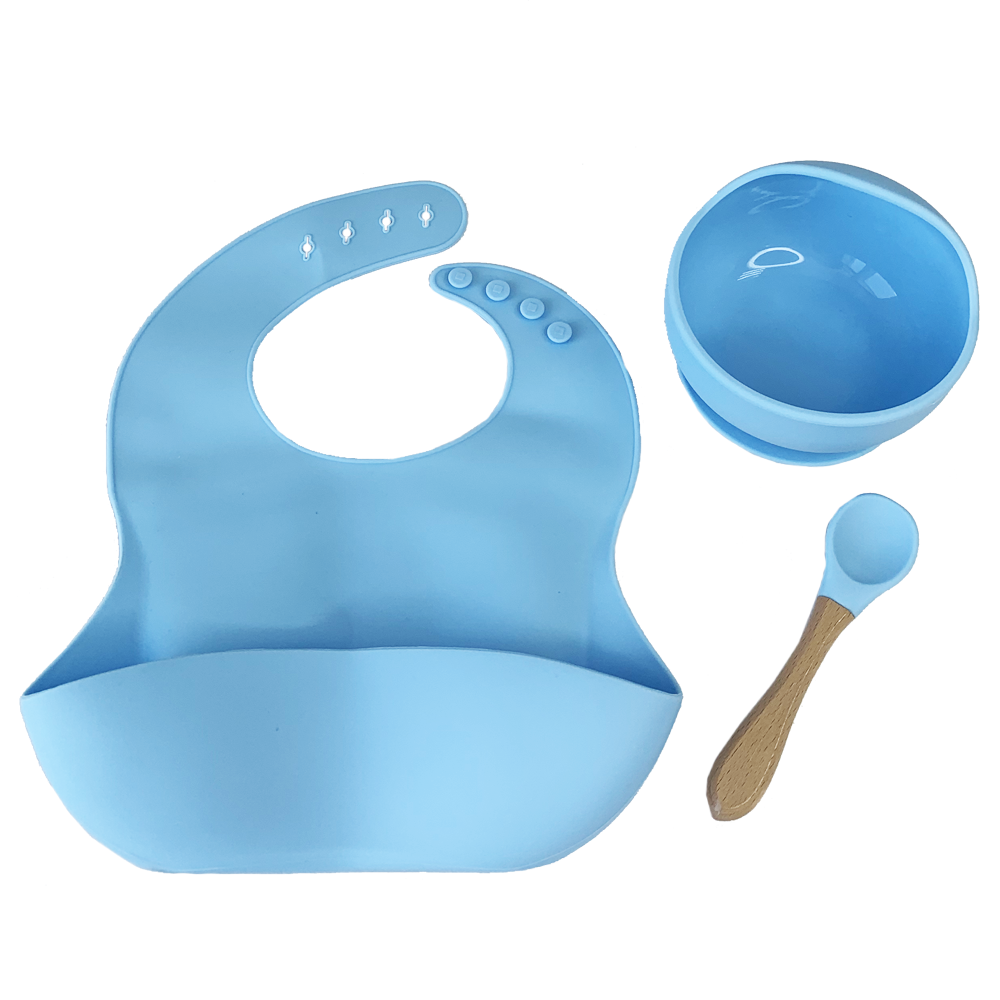 Набір посуду для дітей силіконова тарілка, ложка та слинявчик (блакитний) 10х12х9 см 0110 MEGAZayka