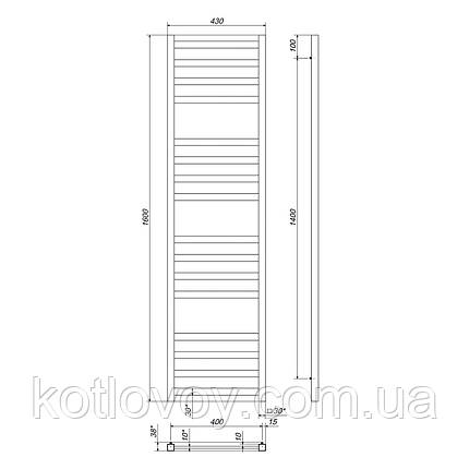 Рушникосушки водяні Magnus П16 400х1600 В нижнє підключення (чорний), фото 4