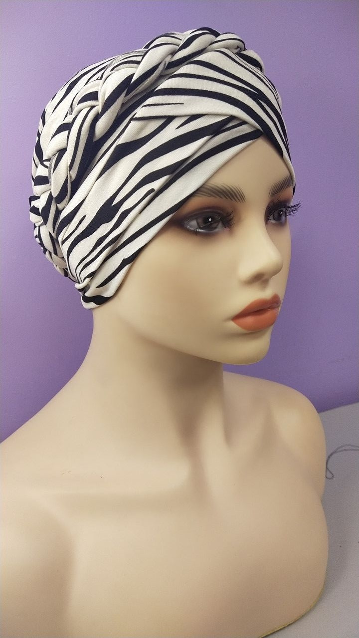 Чалма шапочка 54-60рр черно білая под зебру окрас для моря та післе химиотерапии, фото 1