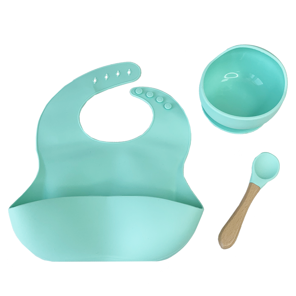 Набір посуду для дітей силіконова тарілка, ложка та слинявчик (бірюзовий) 10х12х9 см 0110 MEGAZayka