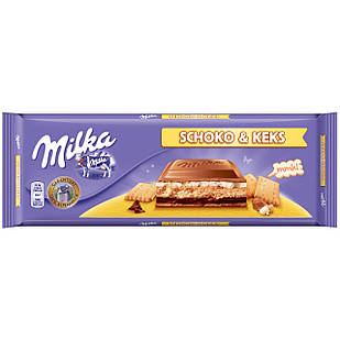 Шоколад молочний Milka Schoko & Keks (милка з печивом і гірким шоколадом), 300 г