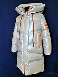 Подовжений зимовий пуховик для дівчаток 140