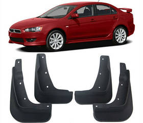 Бризковики Mitsubishi Lancer X /Мітсубісі Лансер 102007-201 без порогів комплект 4 шт. (до рейсталинга)