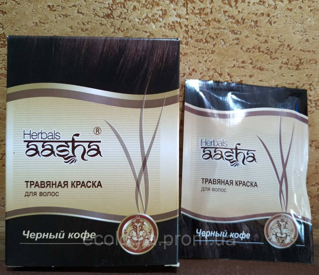 Фарба Ааша Aasha Herbals колір ЧОРНИЙ КАВА натуральна аюрвед трав'яна фарба для волосся на основі хни, 6 пак
