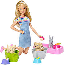 Уцінка лялька Барбі купання вихованців Barbie Play 'n' Wash Pets Playset with Blonde Doll FXH11