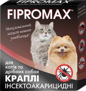 Каплі від бліх і кліщів для котів і дрібних собак вагою 4-10 кг FIPROMAX 2 шт/уп
